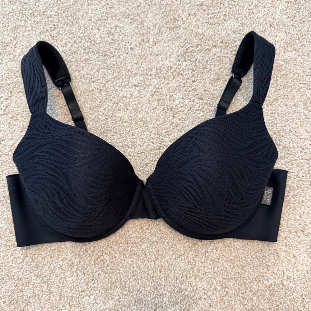 Vince Camuto Underwire Bra Womens 38C Black Wave Lace Overlay T-Shirt Demi
